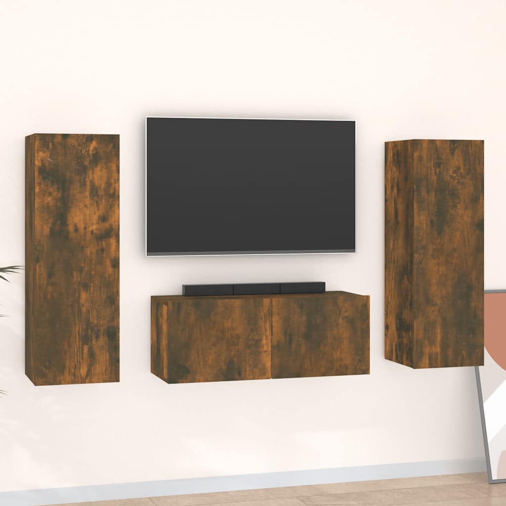 3-tlg. TV-Schrank-Set Räuchereiche Holzwerkstoff
