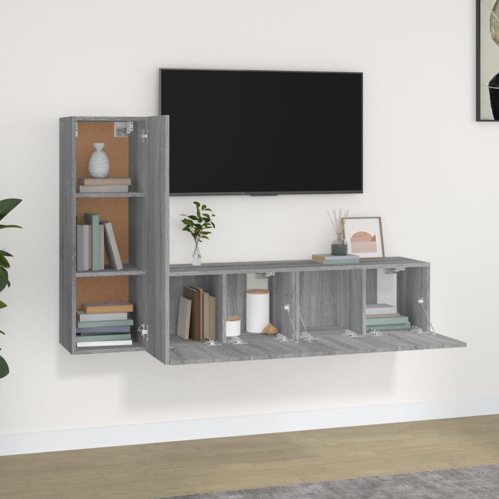 3-tlg. TV-Schrank-Set Grau Sonoma Holzwerkstoff