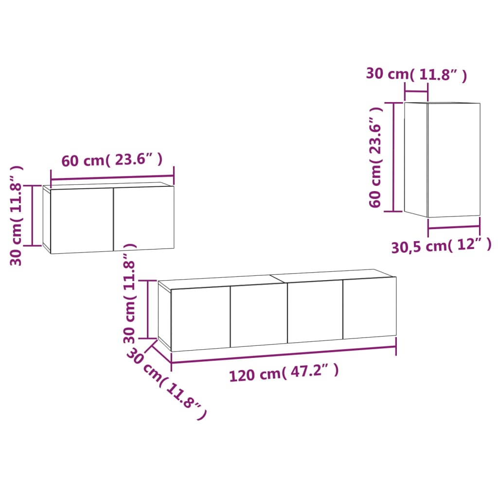 4-tlg. TV-Schrank-Set Räuchereiche Holzwerkstoff