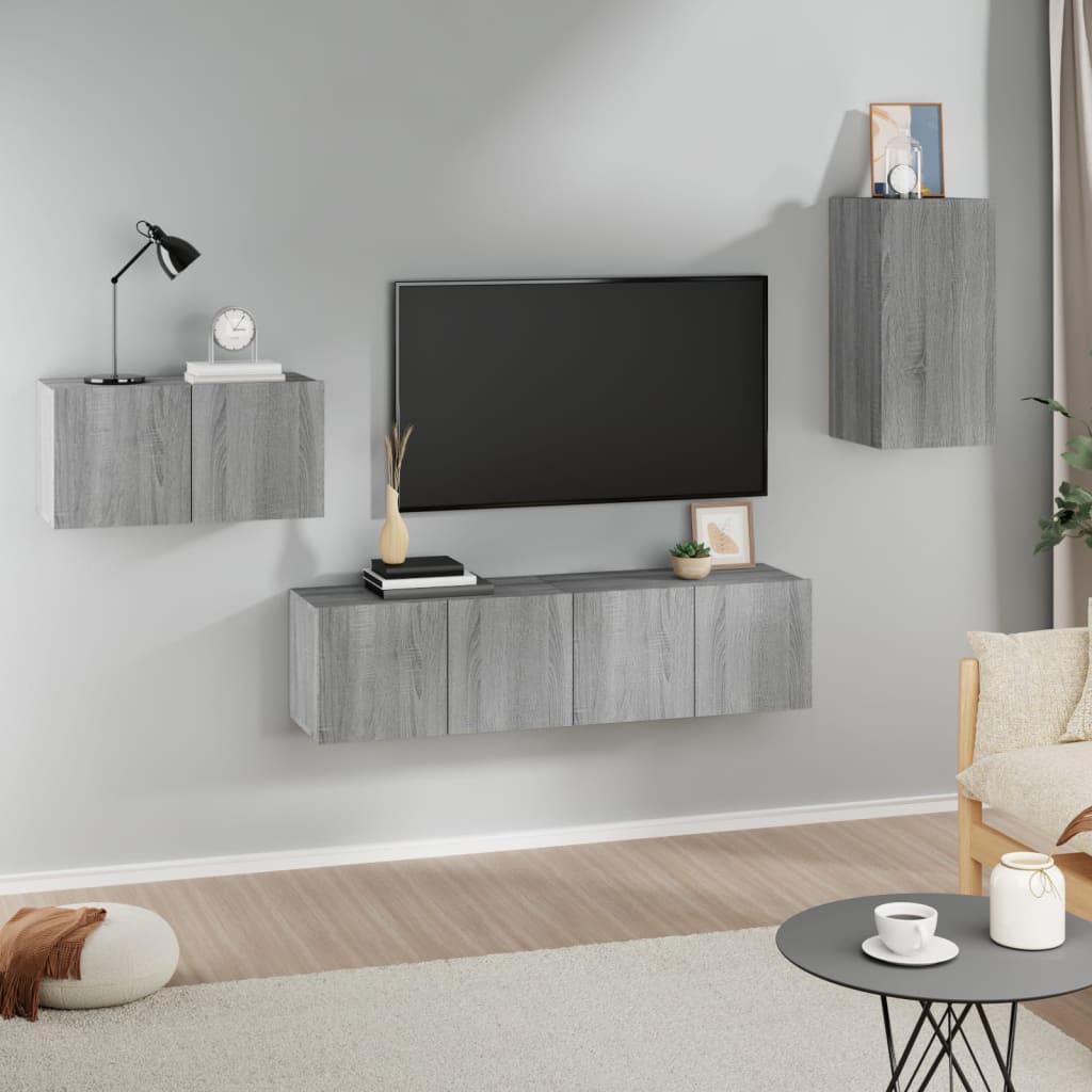 4-tlg. TV-Schrank-Set Grau Sonoma Holzwerkstoff