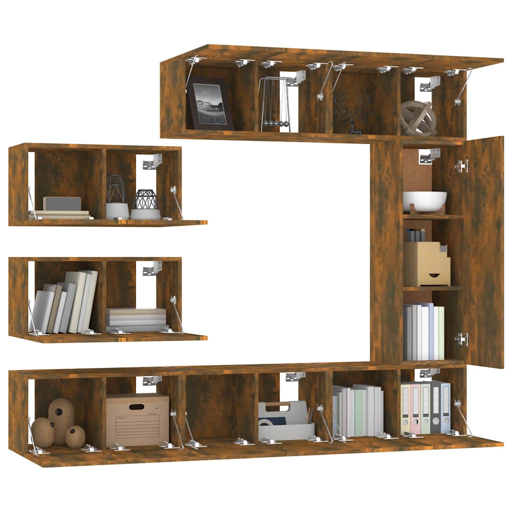 8-tlg. TV-Schrank-Set Räuchereiche Holzwerkstoff