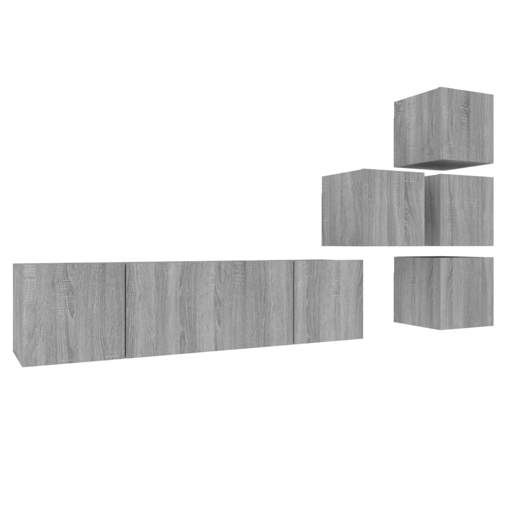 6-tlg. TV-Schrank-Set Grau Sonoma Holzwerkstoff