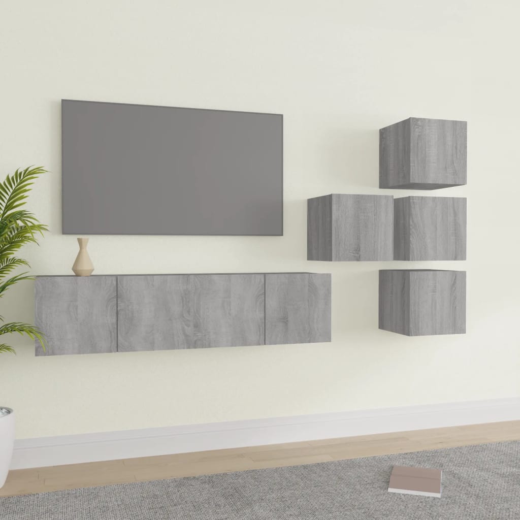 6-tlg. TV-Schrank-Set Grau Sonoma Holzwerkstoff