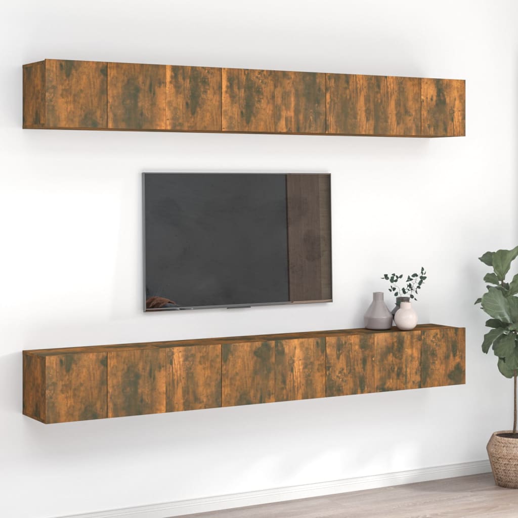 8-tlg. TV-Schrank-Set Räuchereiche 60x30x30 cm Holzwerkstoff