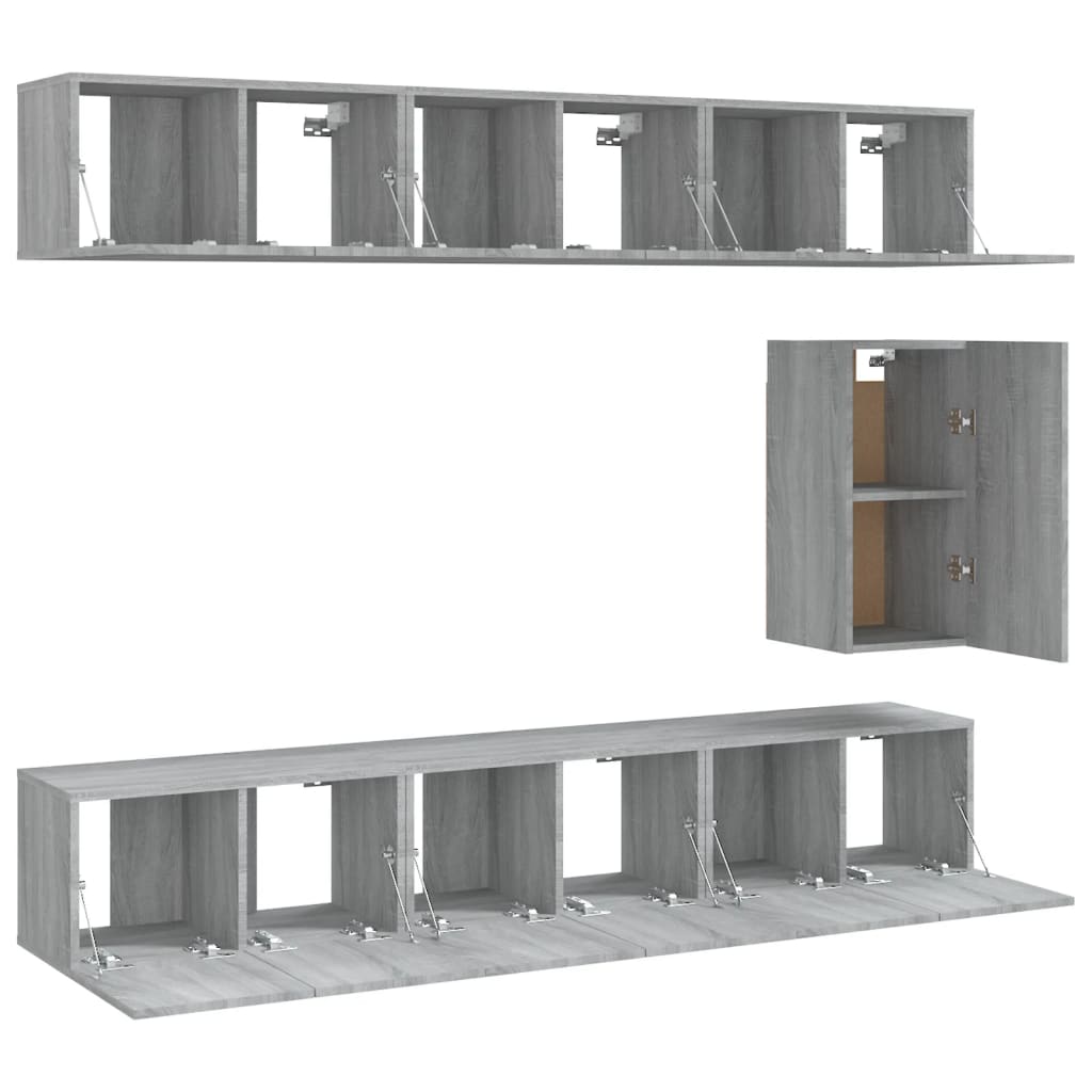 7-tlg. TV-Schrank-Set Grau Sonoma Holzwerkstoff
