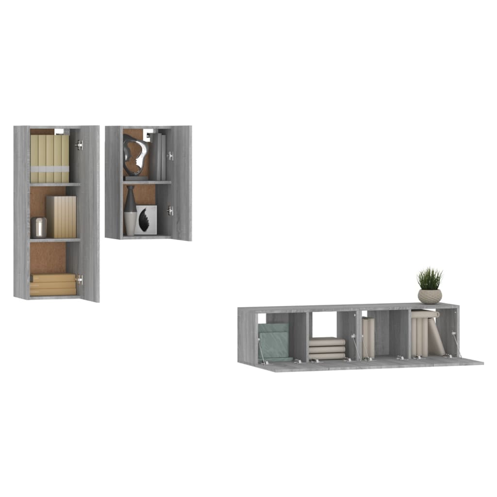 4-tlg. TV-Schrank-Set Grau Sonoma Holzwerkstoff