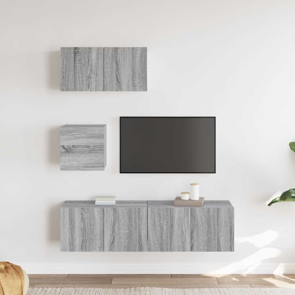 4-tlg. TV-Schrank-Set Grau Sonoma Holzwerkstoff