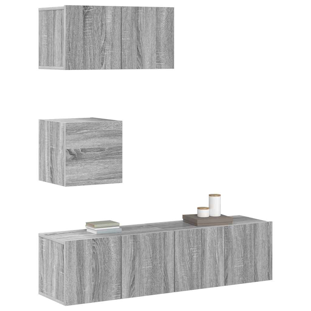 4-tlg. TV-Schrank-Set Grau Sonoma Holzwerkstoff