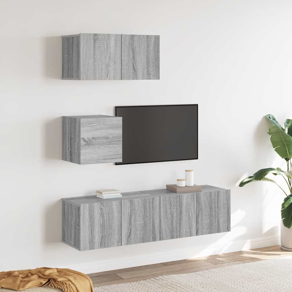 4-tlg. TV-Schrank-Set Grau Sonoma Holzwerkstoff