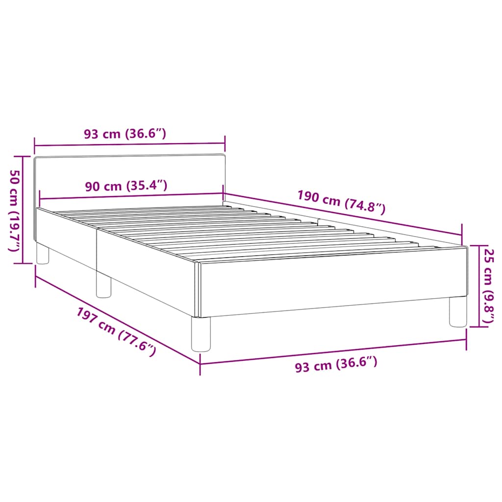 Bettgestell mit Kopfteil ohne Matratze Taupe 90x190 cm Stoff
