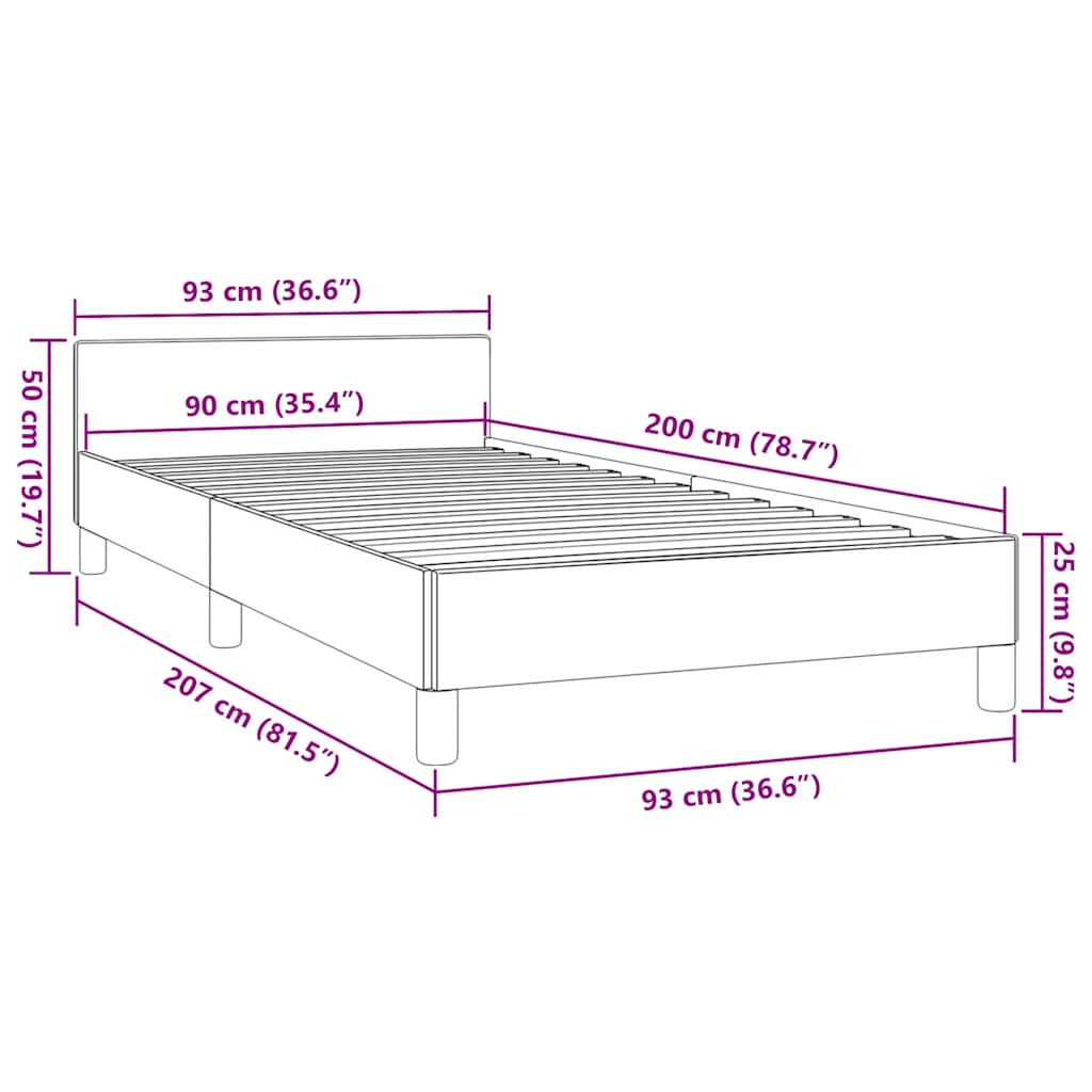 Bettgestell mit Kopfteil ohne Matratze Schwarz 90x200 cm Stoff