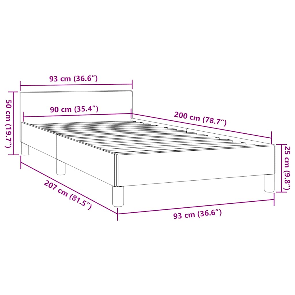 Bettgestell mit Kopfteil ohne Matratze Blau 90x200 cm Stoff