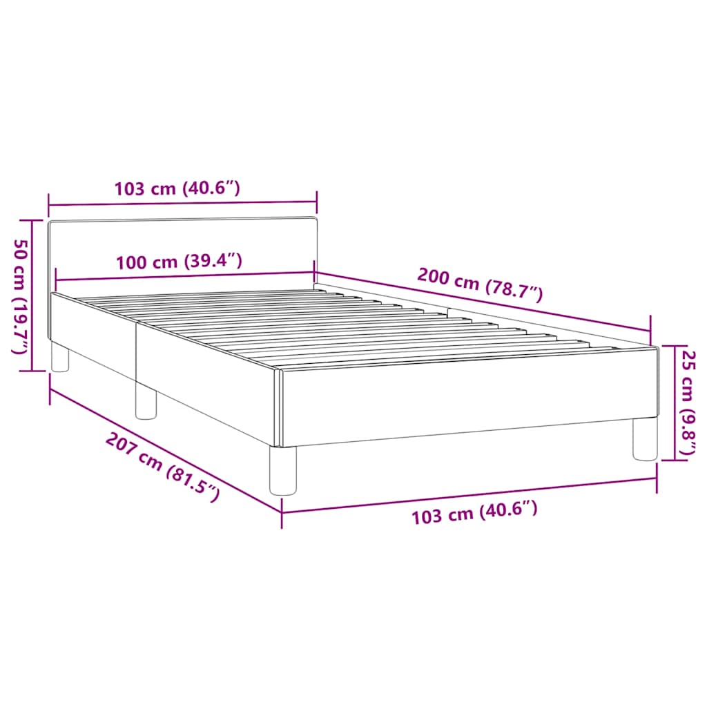 Bettgestell mit Kopfteil ohne Matratze Blau 100x200 cm Stoff