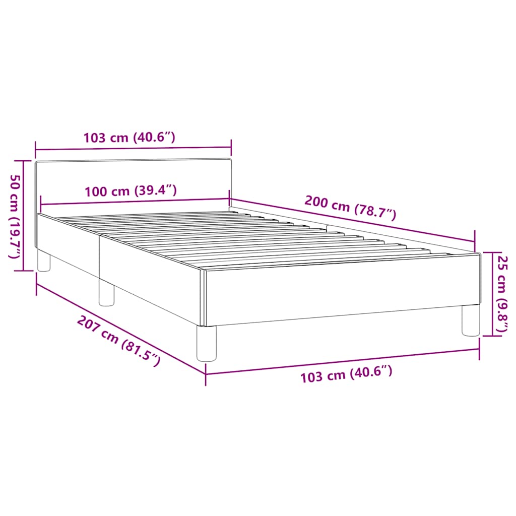 Bettgestell mit Kopfteil ohne Matratze Grau 100x200 cm