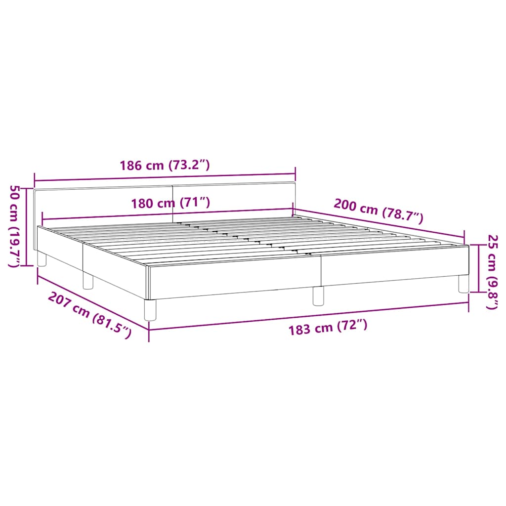 Bettgestell mit Kopfteil ohne Matratze Grau 180x200 cm