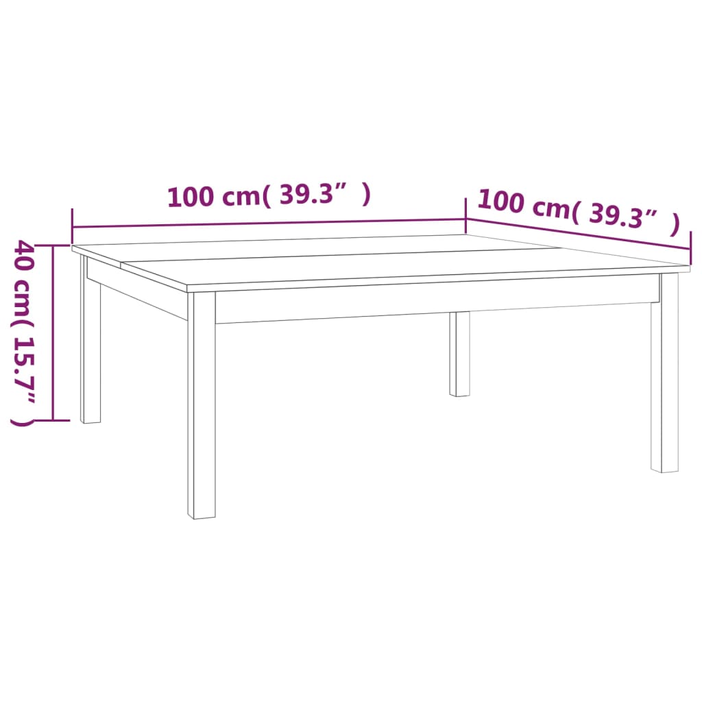 Couchtisch Weiß 100x100x40 cm Massivholz Kiefer