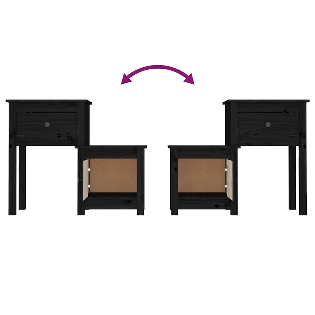 Nachttisch Schwarz 79,5x38x65,5 cm Massivholz Kiefer