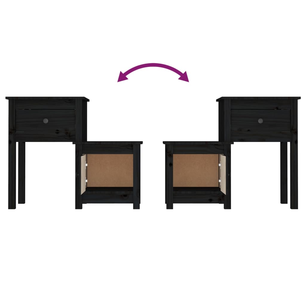 Nachttische 2 Stk. Schwarz 79,5x38x65,5 cm Massivholz Kiefer