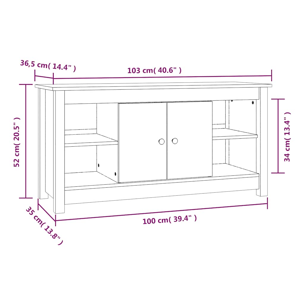 TV-Schrank Schwarz 103x36,5x52 cm Massivholz Kiefer