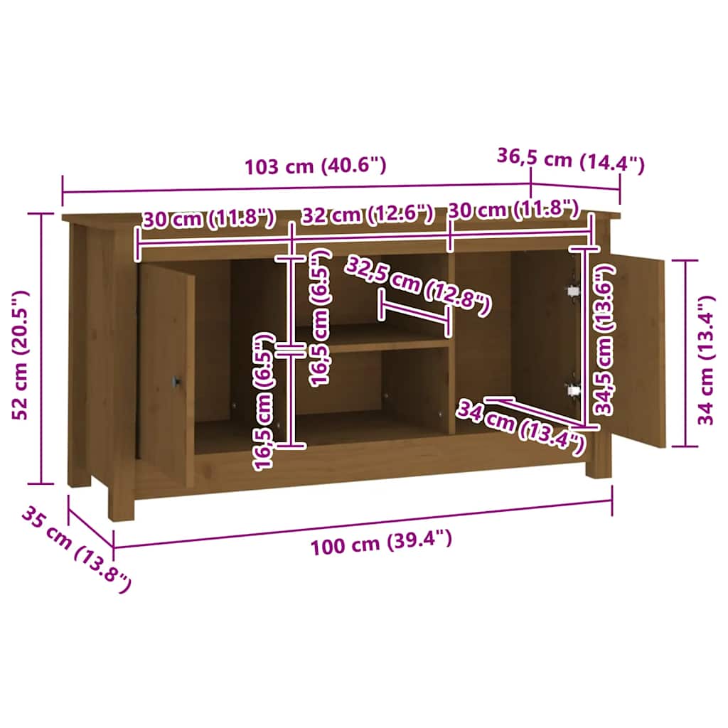 TV-Schrank Honigbraun 103x36,5x52 cm Massivholz Kiefer