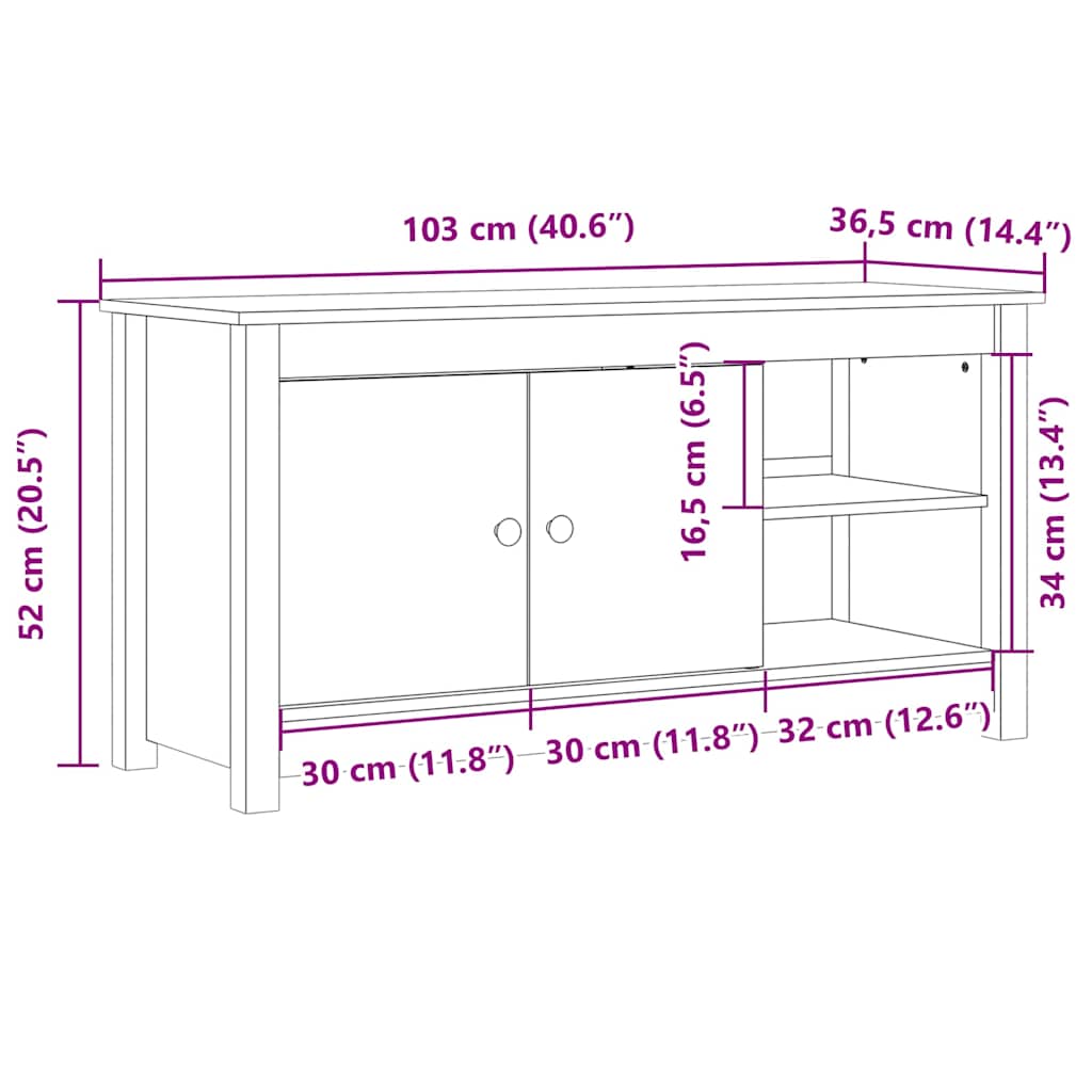 TV-Schrank 103x36,5x52 cm Massivholz Kiefer