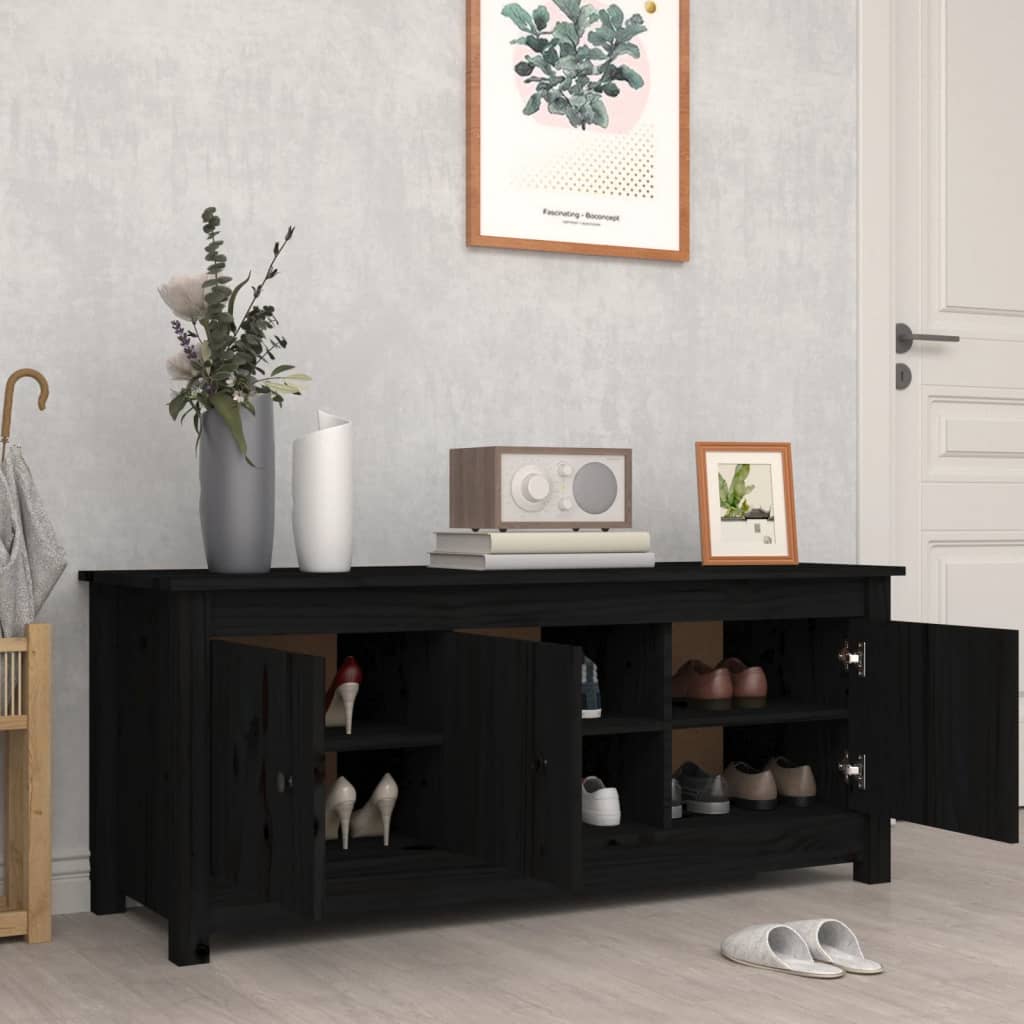 Schuhschrank Schwarz 110x38x45,5 cm Massivholz Kiefer