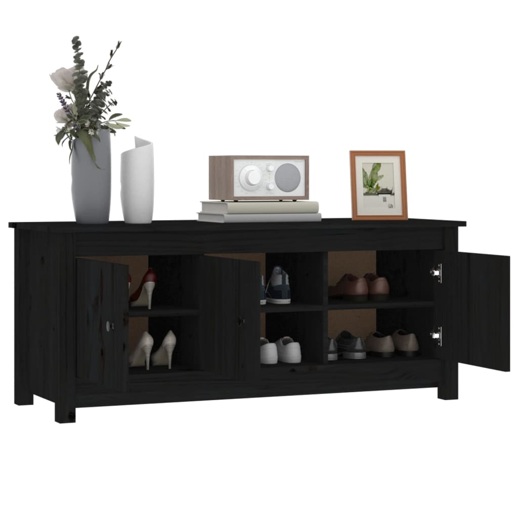 Schuhschrank Schwarz 110x38x45,5 cm Massivholz Kiefer