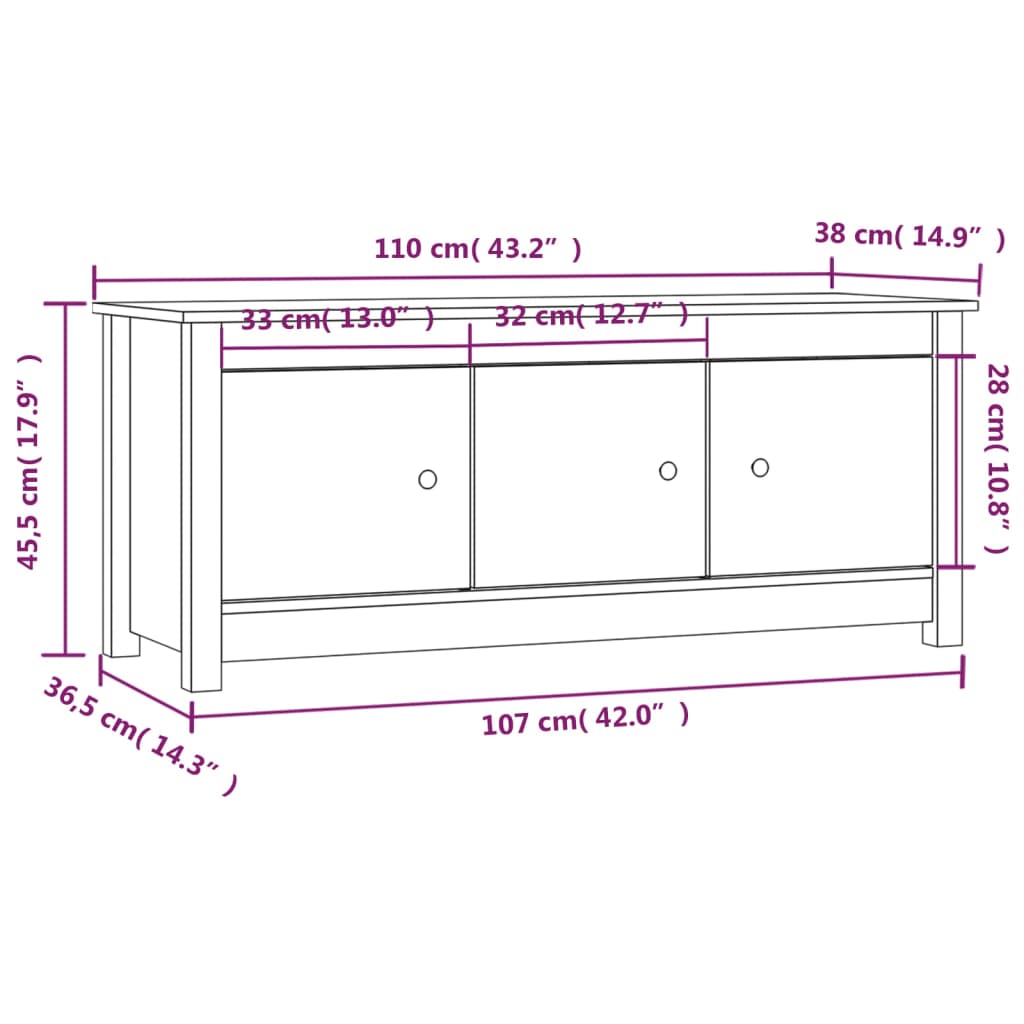 Schuhschrank Schwarz 110x38x45,5 cm Massivholz Kiefer