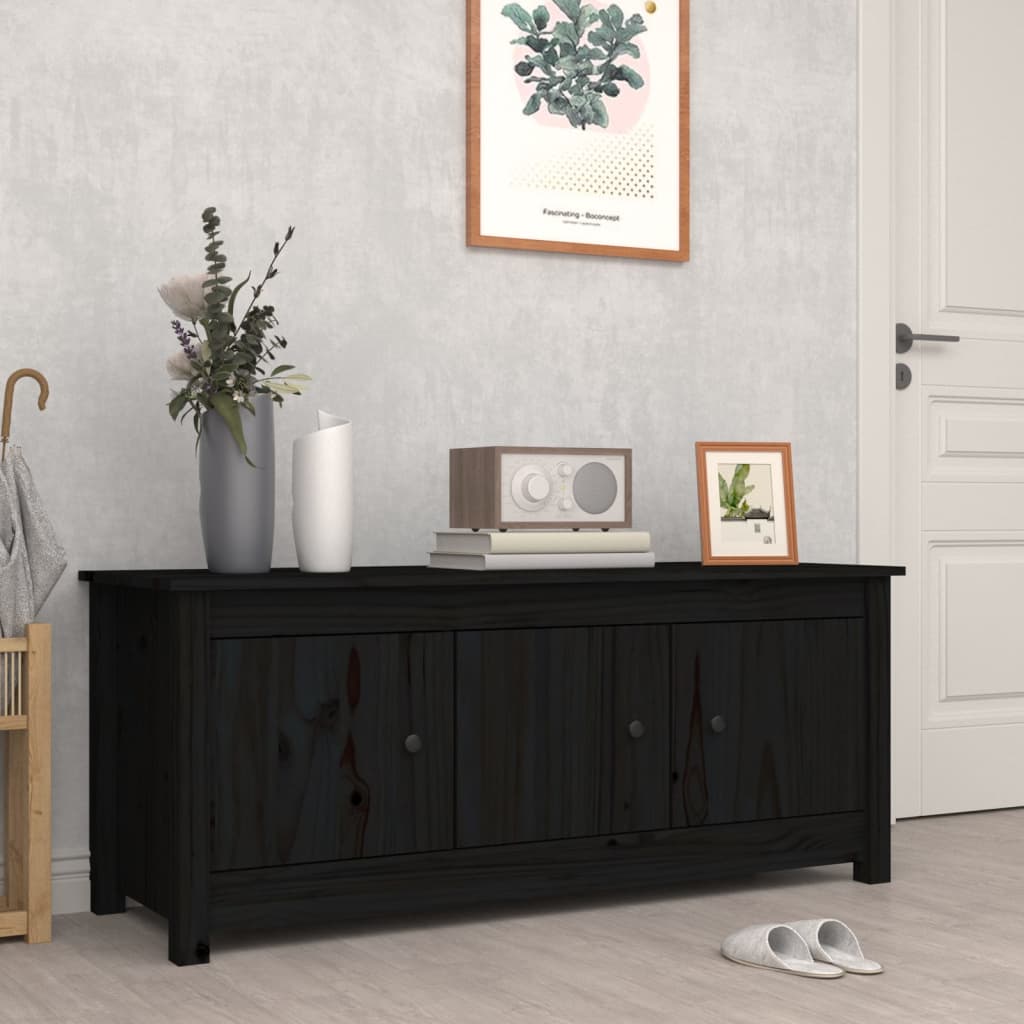 Schuhschrank Schwarz 110x38x45,5 cm Massivholz Kiefer