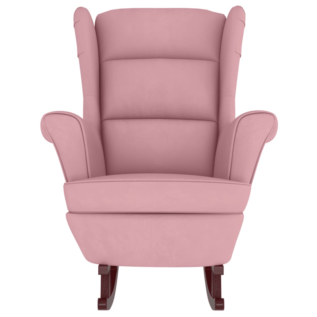 Schaukelstuhl Ohrensessel Rosa Samt und Massivholz