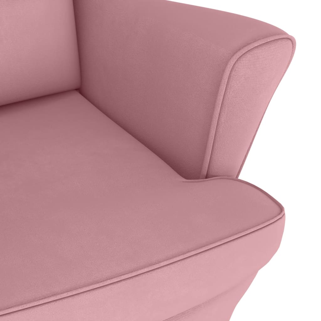 Schaukelstuhl Ohrensessel Rosa Samt und Massivholz