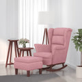 Schaukelstuhl Ohrensessel Rosa Samt und Massivholz