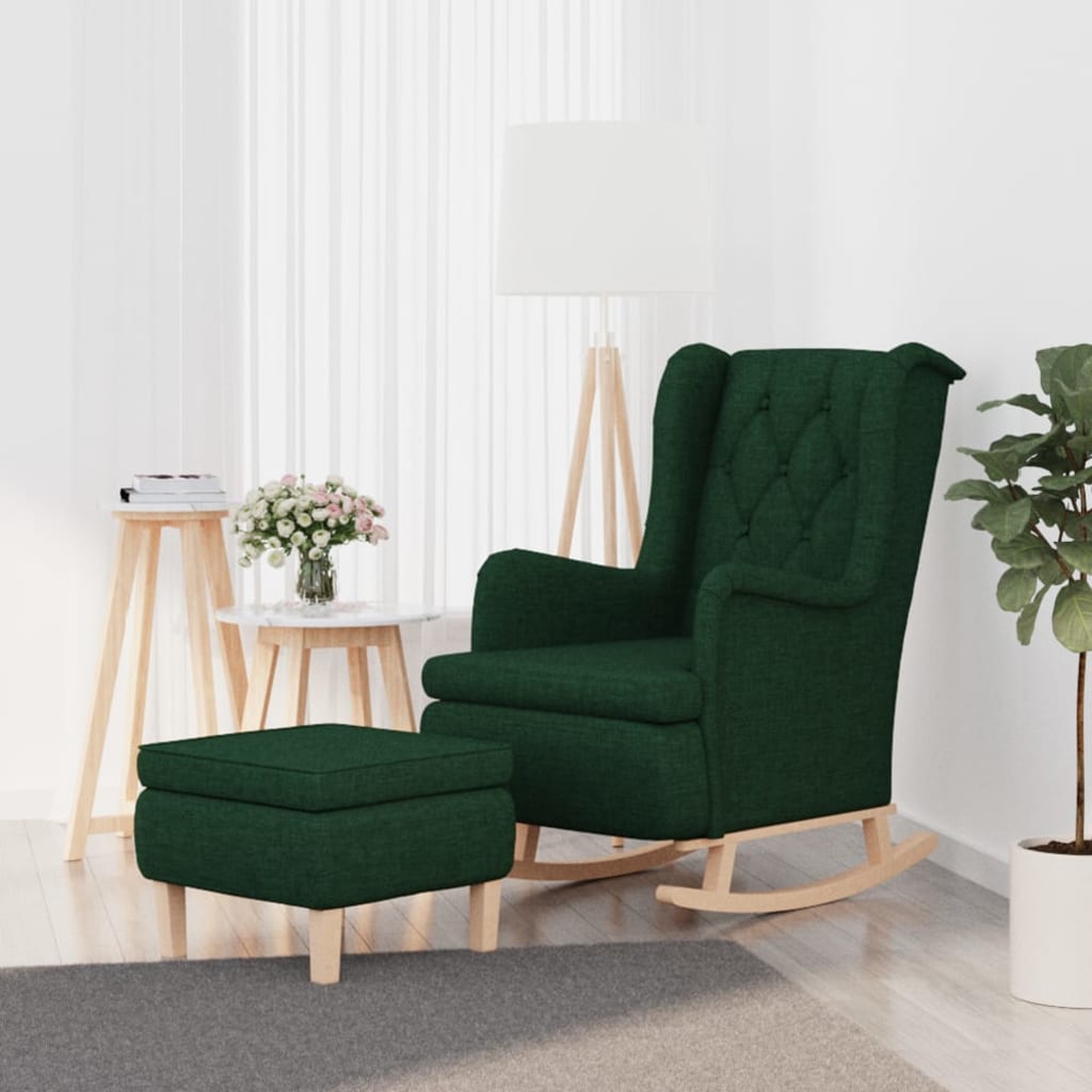 Schaukelsessel mit Hocker Dunkelgrün Stoff
