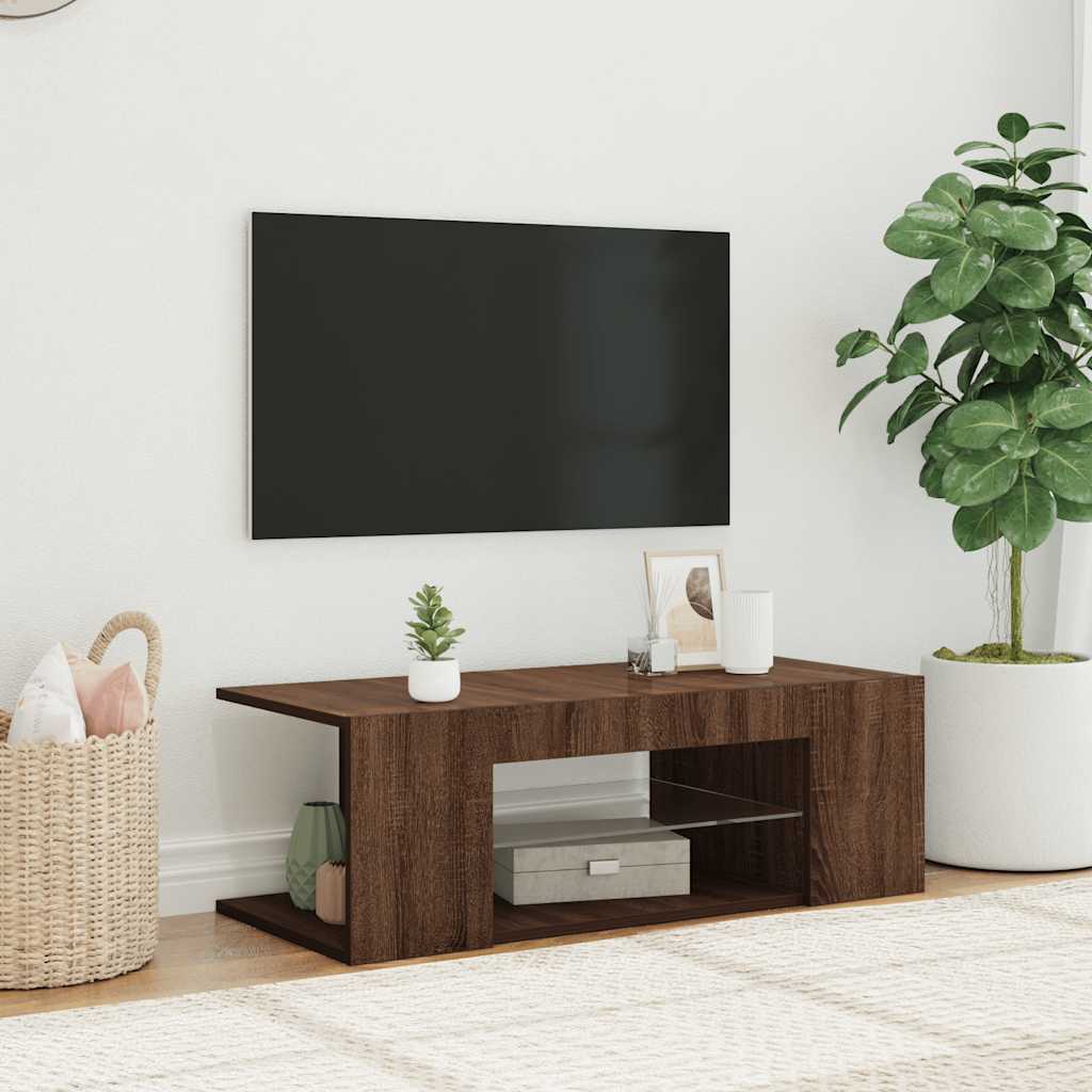 TV-Schrank mit LED-Leuchten Braun Eichen-Optik 90x39x30 cm