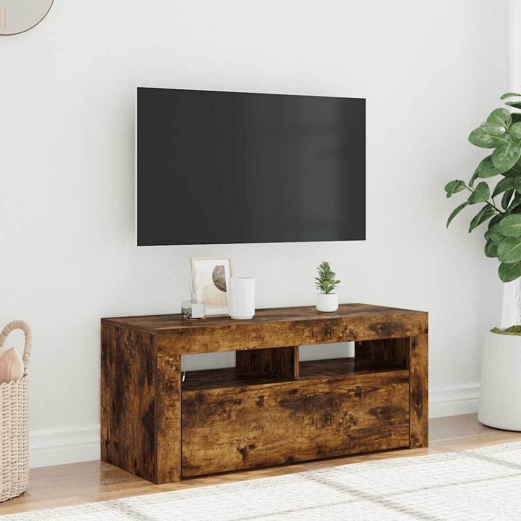 TV-Schrank mit LED-Leuchten Räuchereiche 90x35x40 cm