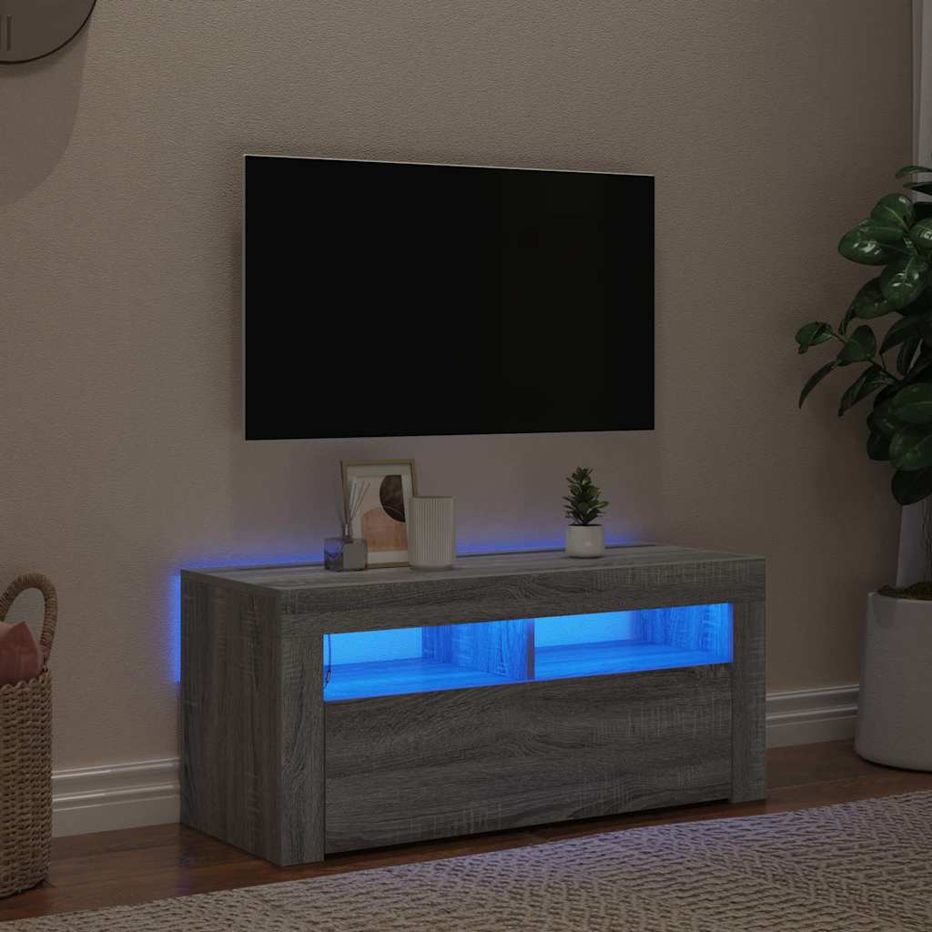TV-Schrank mit LED-Leuchten Grau Sonoma 90x35x40 cm