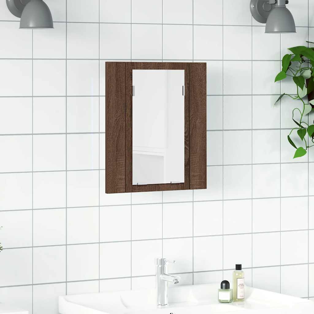LED-Spiegelschrank Braun Eichen-Optik 40x12x45 cm Holzwerkstoff