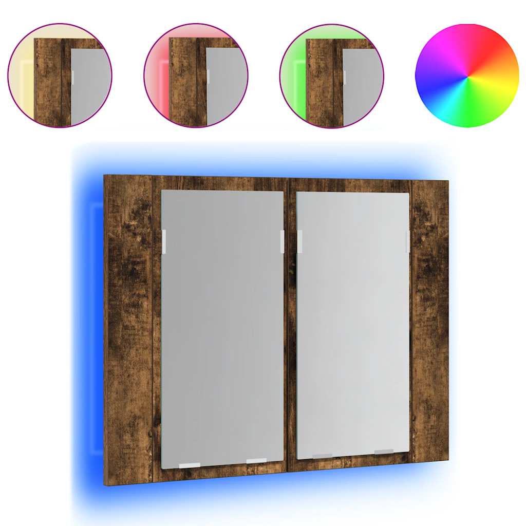 LED-Spiegelschrank Räuchereiche 60x12x45 cm Holzwerkstoff