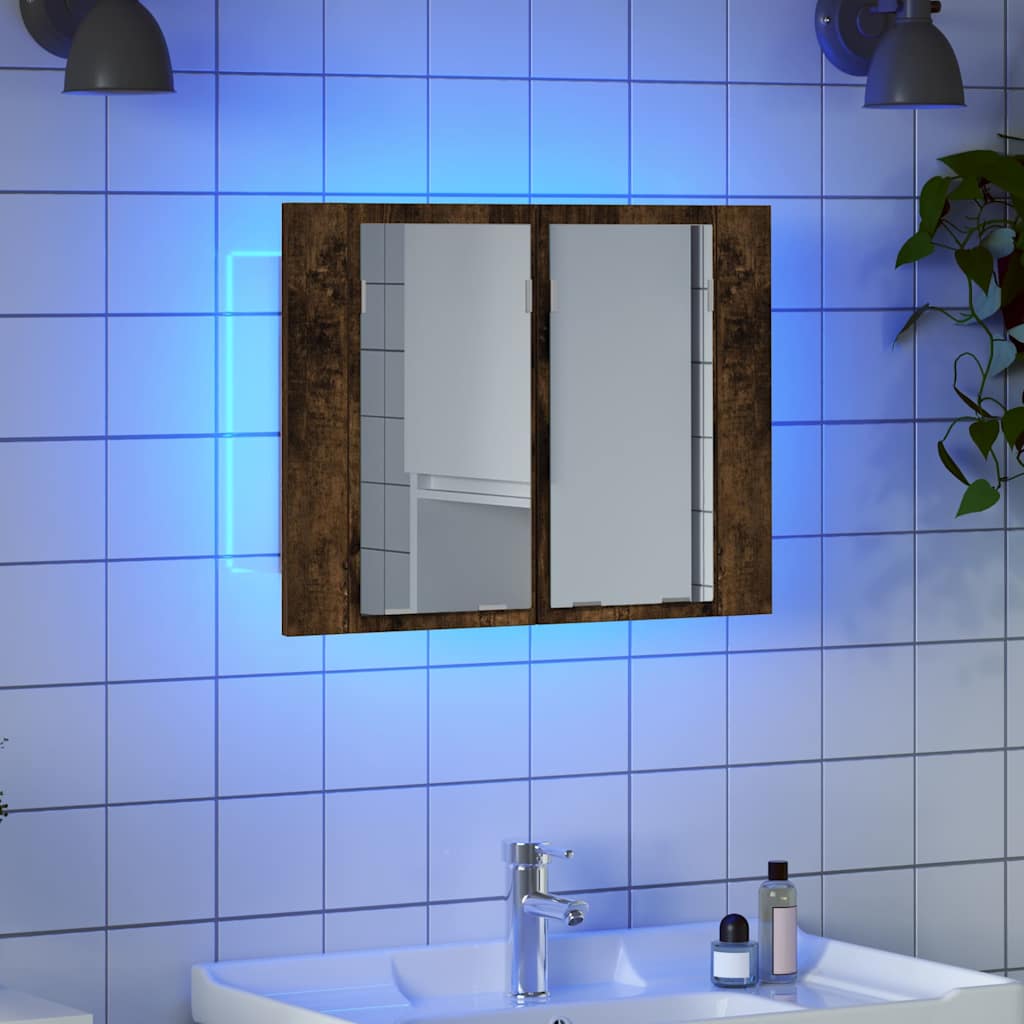 LED-Spiegelschrank Räuchereiche 60x12x45 cm Holzwerkstoff