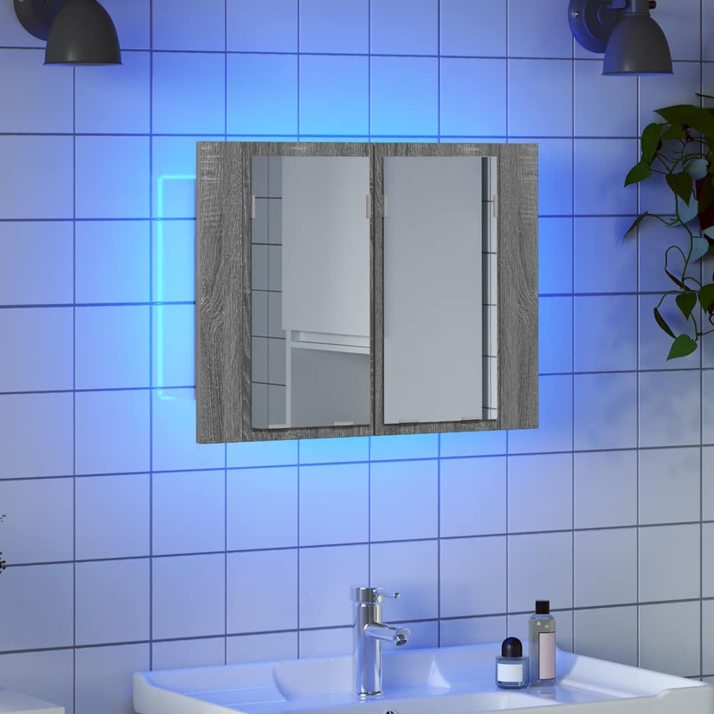 LED-Spiegelschrank Grau Sonoma 60x12x45 cm Holzwerkstoff
