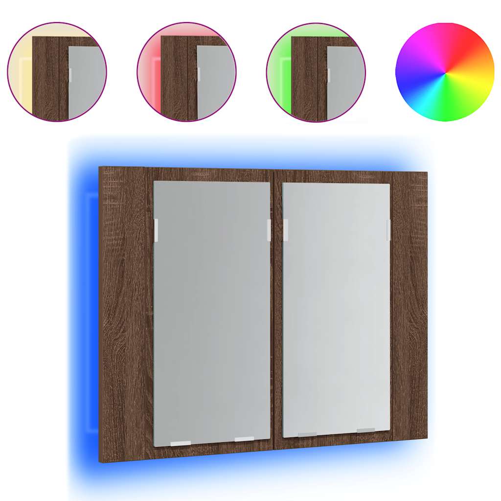 LED-Spiegelschrank Braun Eichen-Optik 60x12x45 cm Holzwerkstoff