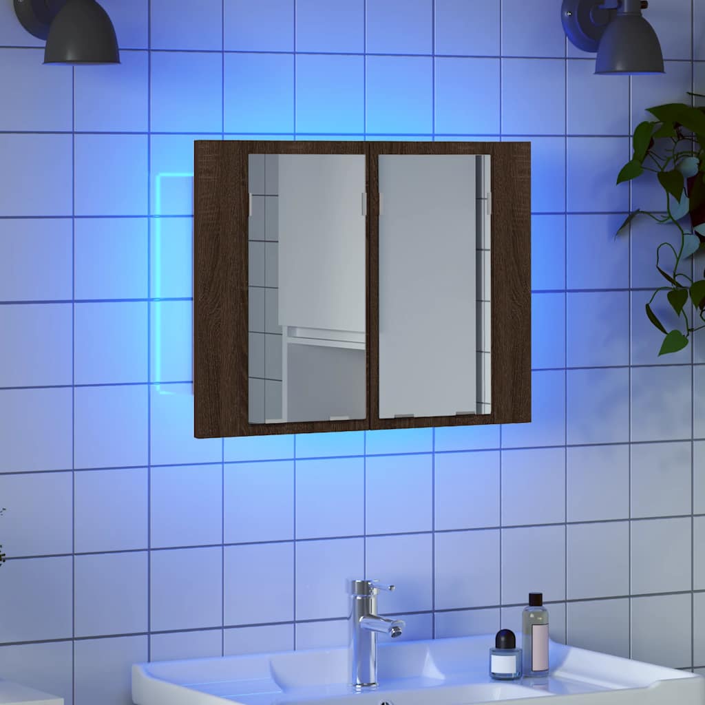 LED-Spiegelschrank Braun Eichen-Optik 60x12x45 cm Holzwerkstoff