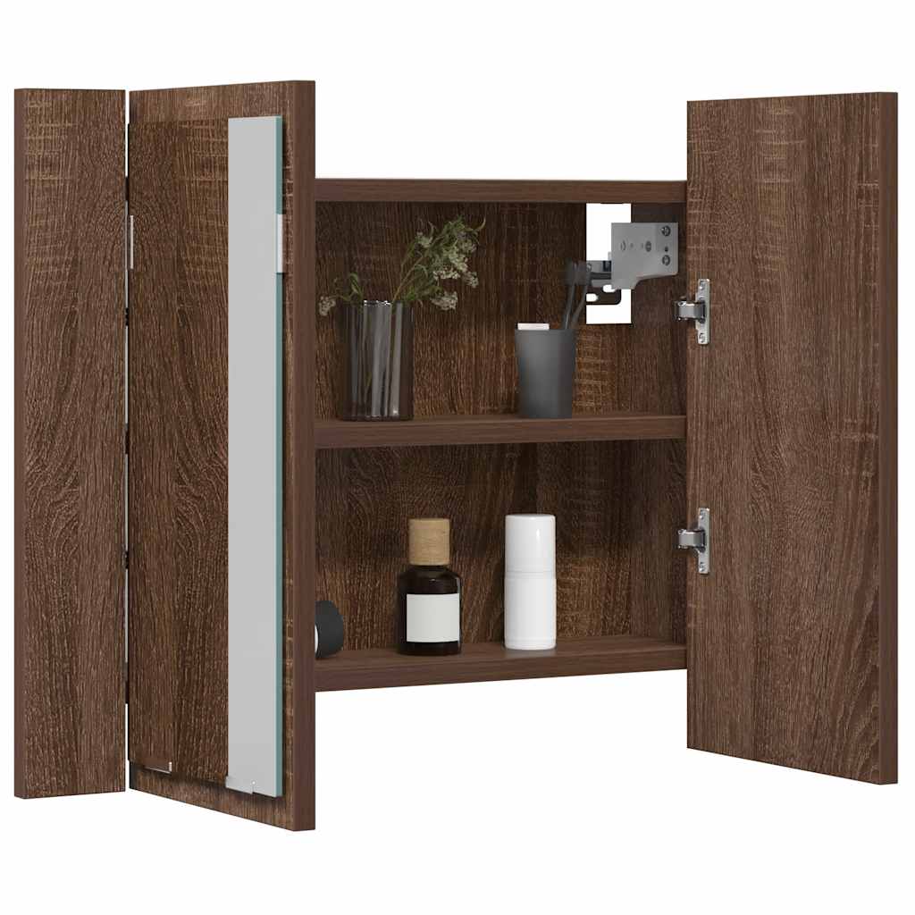 LED-Spiegelschrank Braun Eichen-Optik 60x12x45 cm Holzwerkstoff