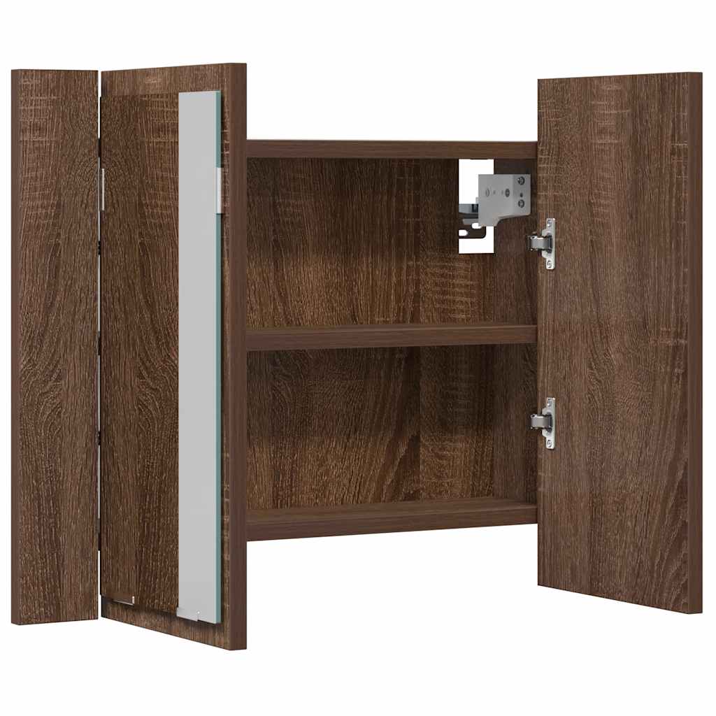 LED-Spiegelschrank Braun Eichen-Optik 60x12x45 cm Holzwerkstoff