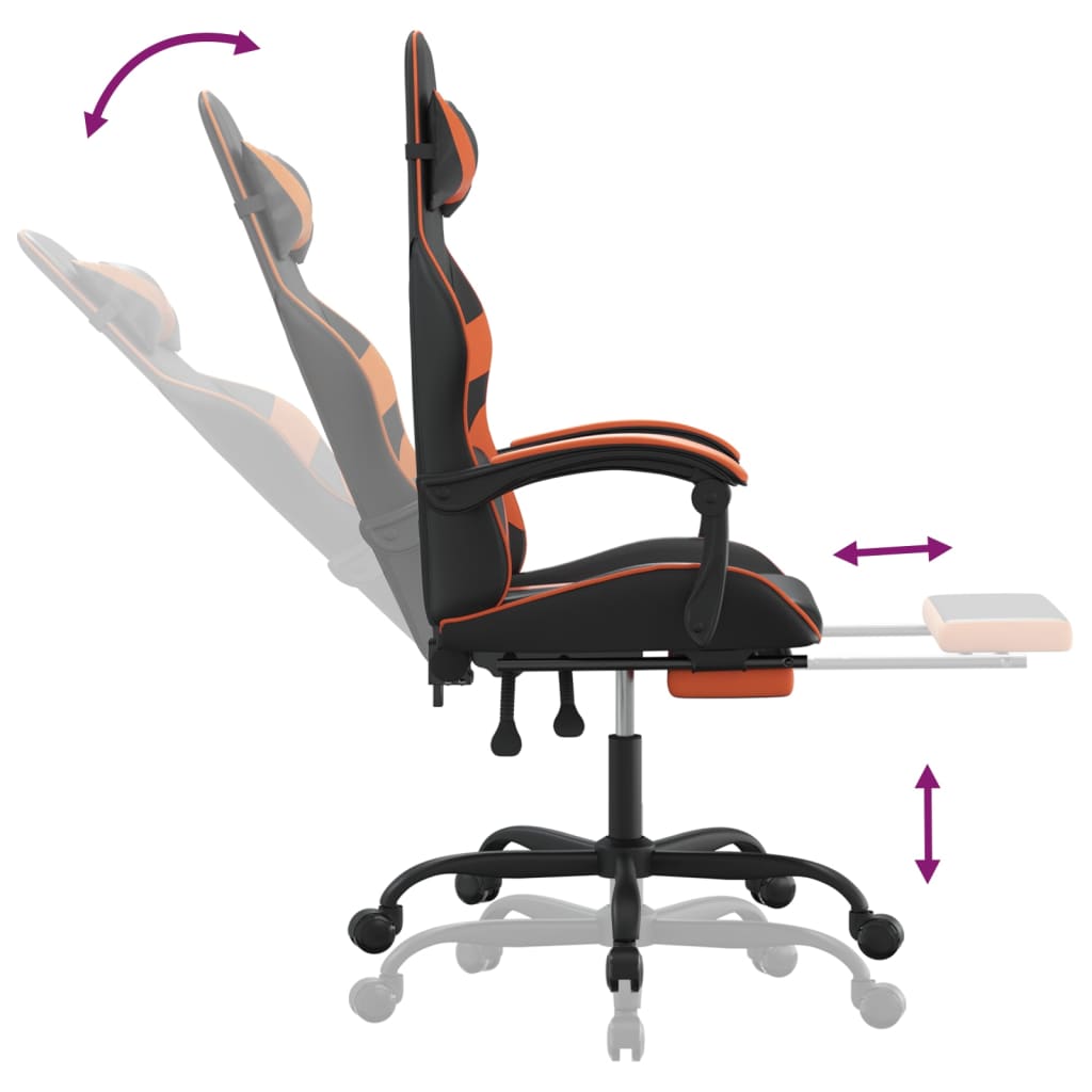 Gaming-Stuhl mit Fußstütze Drehbar Schwarz & Orange Kunstleder