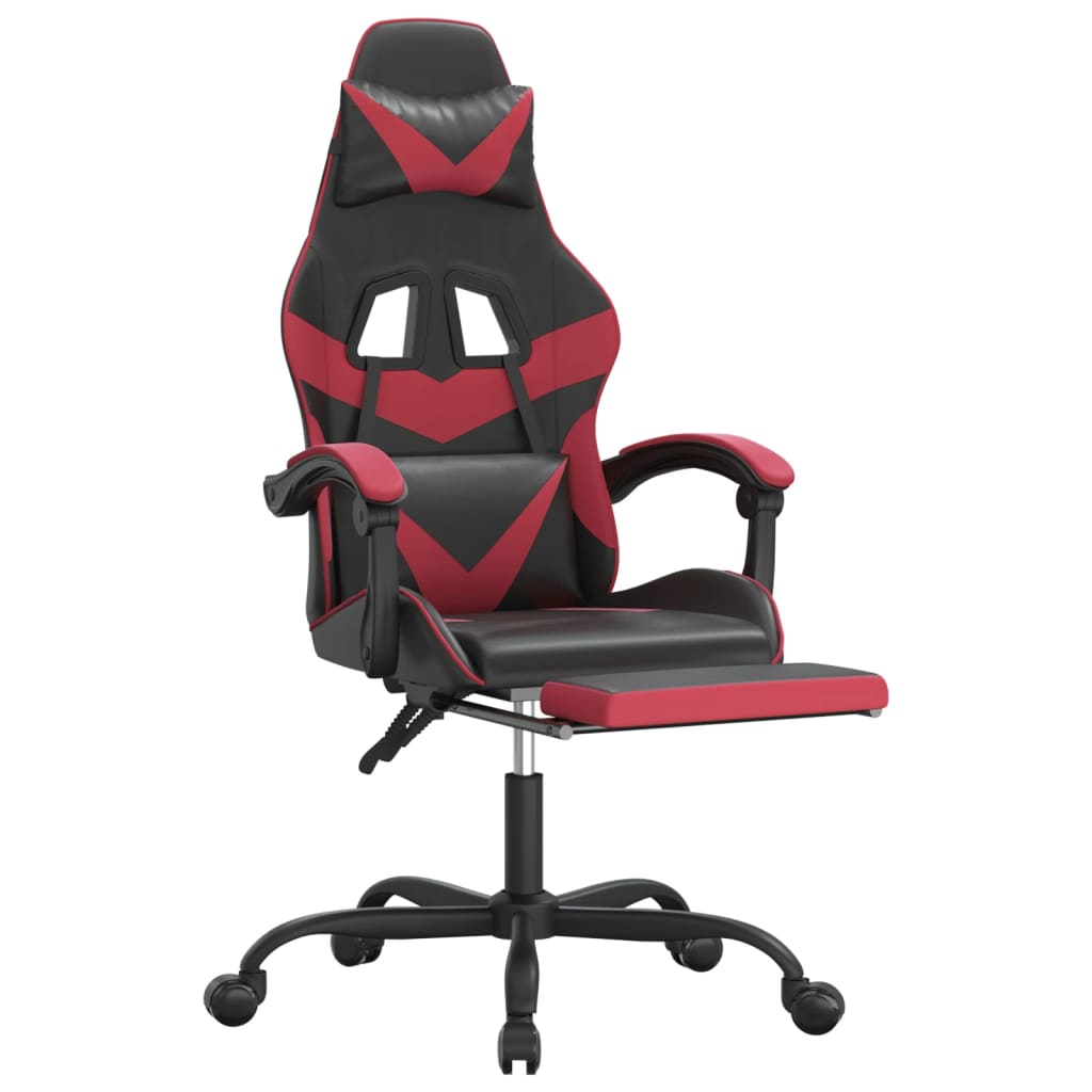 Gaming-Stuhl mit Fußstütze Drehbar Schwarz & Weinrot Kunstleder