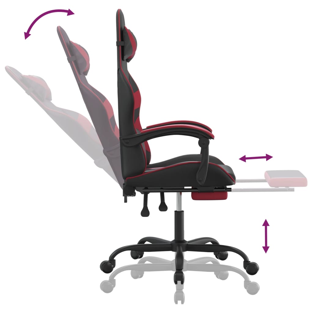 Gaming-Stuhl mit Fußstütze Drehbar Schwarz & Weinrot Kunstleder