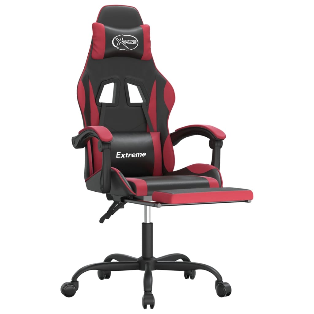 Gaming-Stuhl mit Fußstütze Drehbar Schwarz & Weinrot Kunstleder