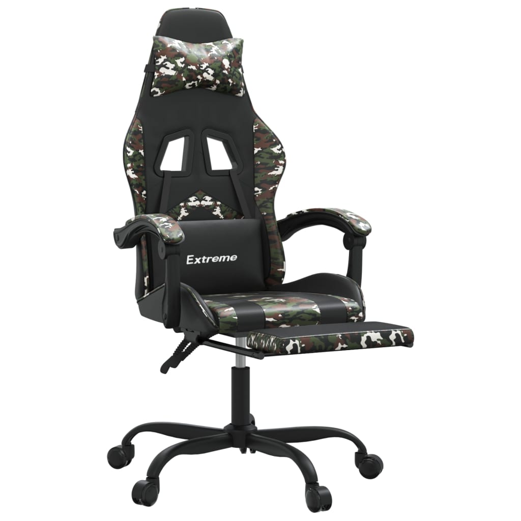 Gamingstuhl mit Fußstütze Drehbar Schwarz Tarnfarben Kunstleder