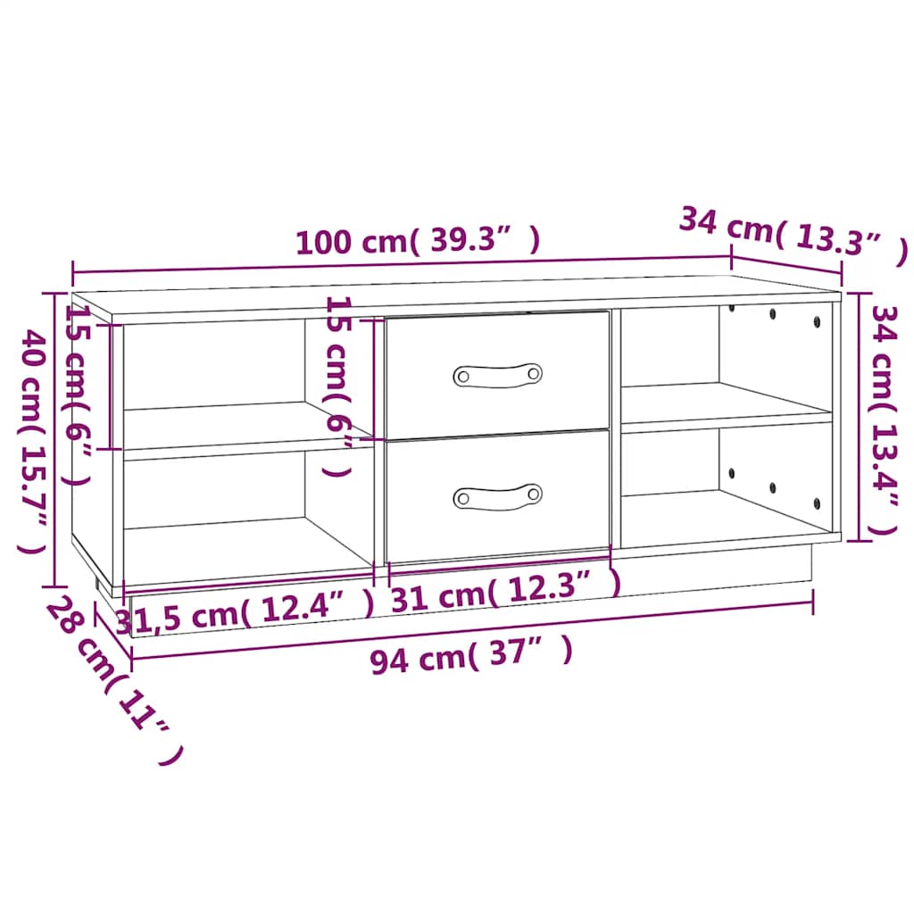 TV-Schrank Schwarz 100x34x40 cm Massivholz Kiefer